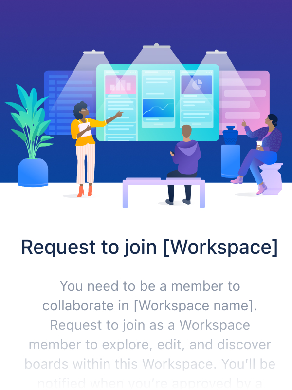 Three people collaborating in a high-tech workspace with digital screens displaying charts and data behind them.