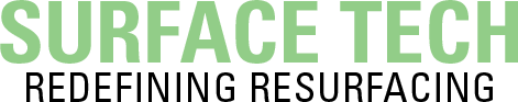 Text logo featuring 'SURFACE TECH' in large green letters and 'REDEFINING RESURFACING' in smaller black letters beneath.