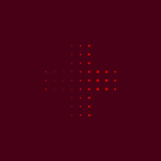Red dots forming a plus sign on a dark maroon background.