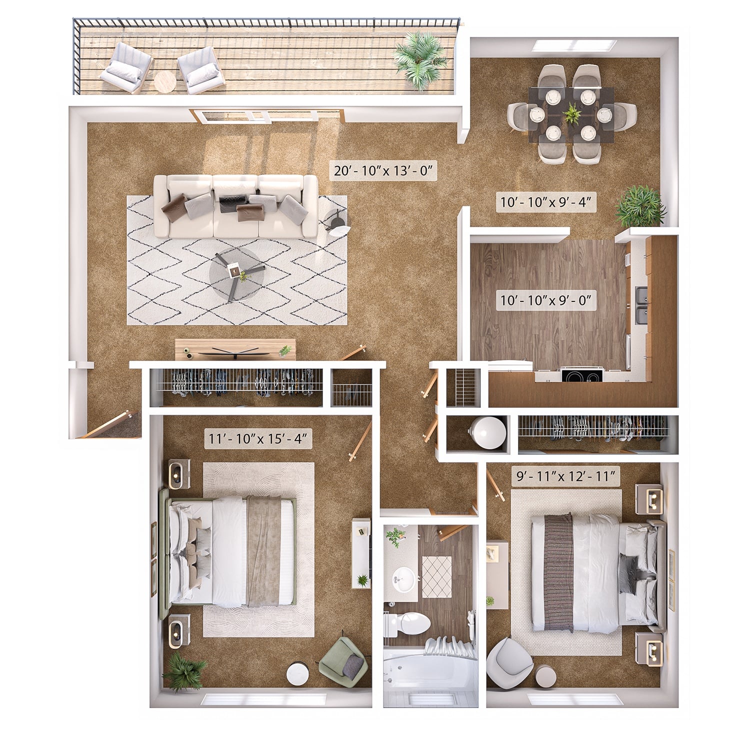 2 Bed, 1 Bath B