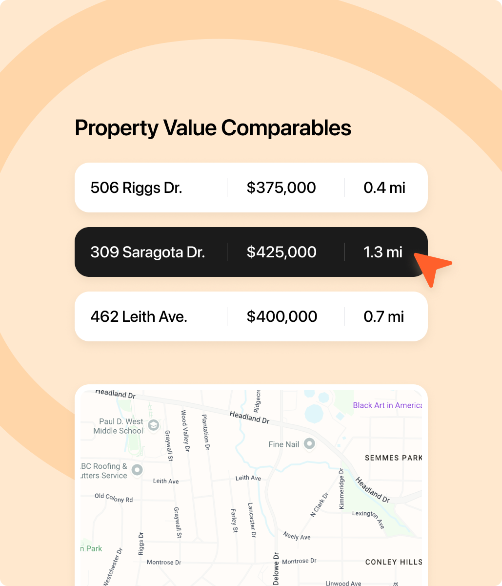 A broker views different property values with a map view