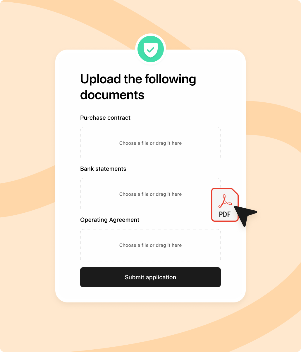 A user uploads guidelines completing an application for a private money loan