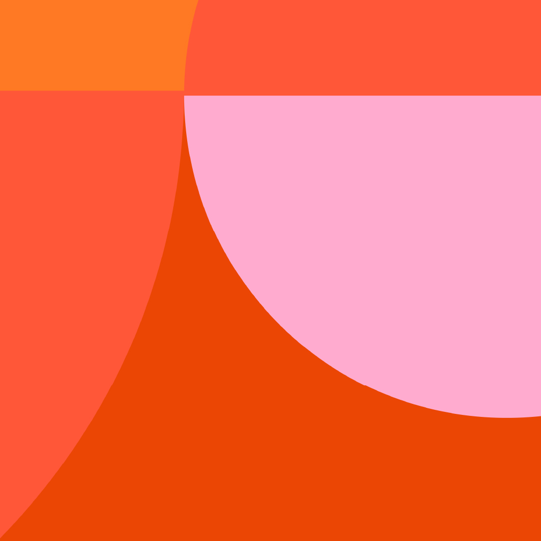 Abstract geometric design with large overlapping shapes in shades of orange and a pink semicircle.