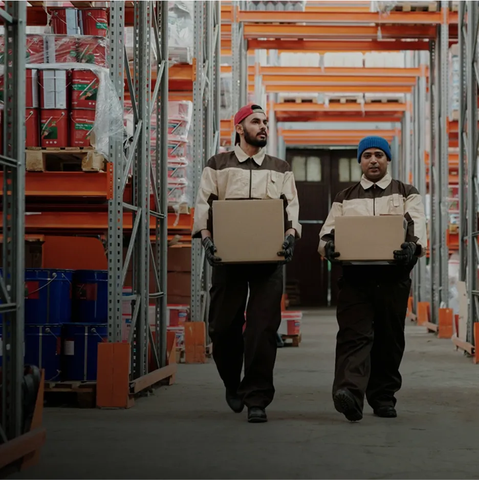 two men carrying boxes