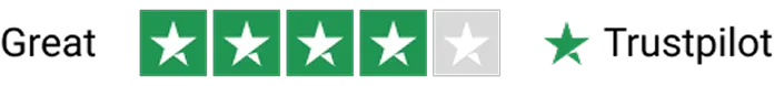 Four green stars and one gray star, representing a 4 out of 5 Trustpilot rating.