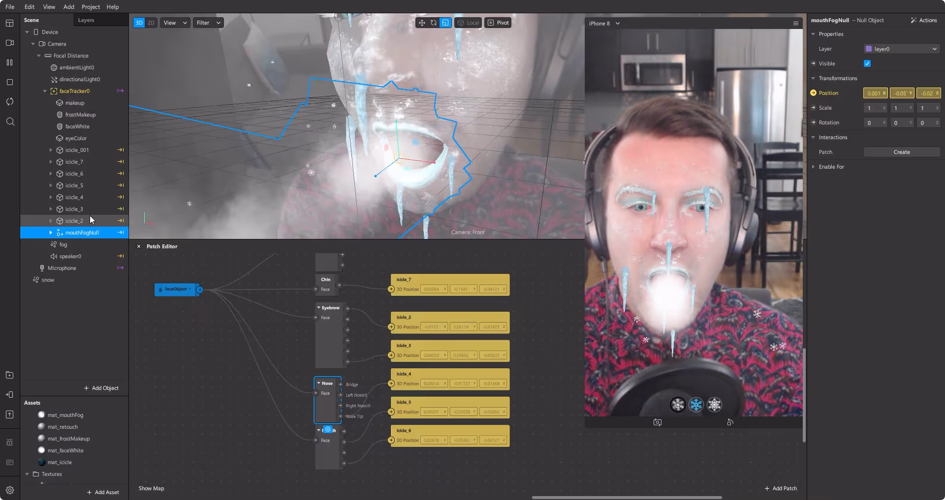 A screenshot of Eddy's Spark Masterclass showing a frozen face effect.