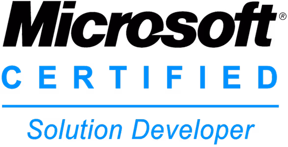 Microsoft Certified Solution Developer logo with 'Microsoft' in black and 'CERTIFIED Solution Developer' in blue text.