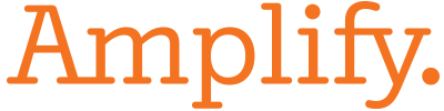 Orange text reading 'Amplify.' on a white background.