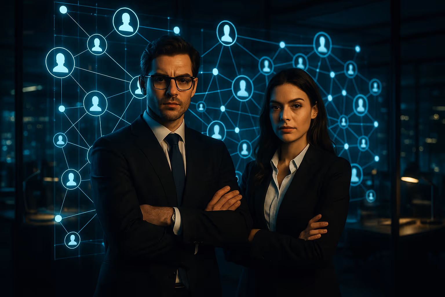 Jurist und Strategin im modernen Kontrollraum – Symbol für Verantwortung, Meinungsfreiheit und Agenturrecht