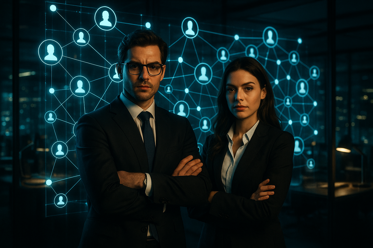 Jurist und Strategin im modernen Kontrollraum – Symbol für Verantwortung, Meinungsfreiheit und Agenturrecht