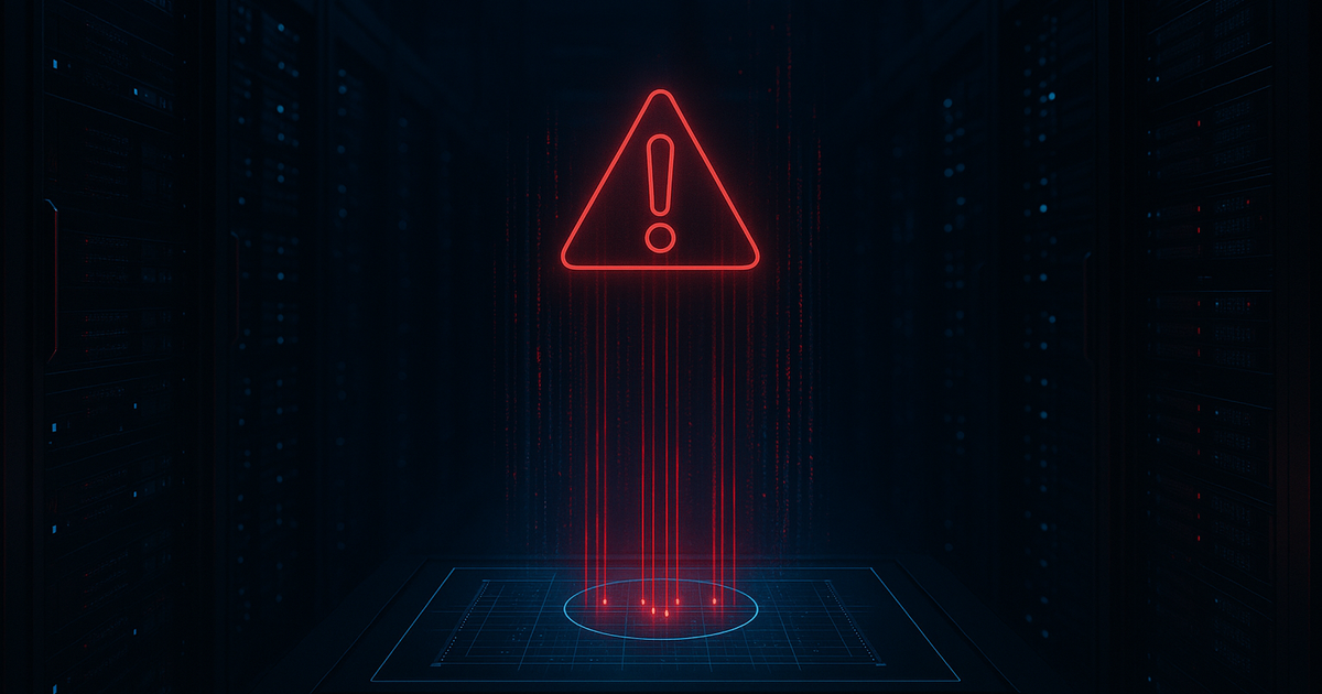 Serverraum mit holografischem Warnsymbol für unautorisierte Systemscans im Rahmen eines Software-Audits.