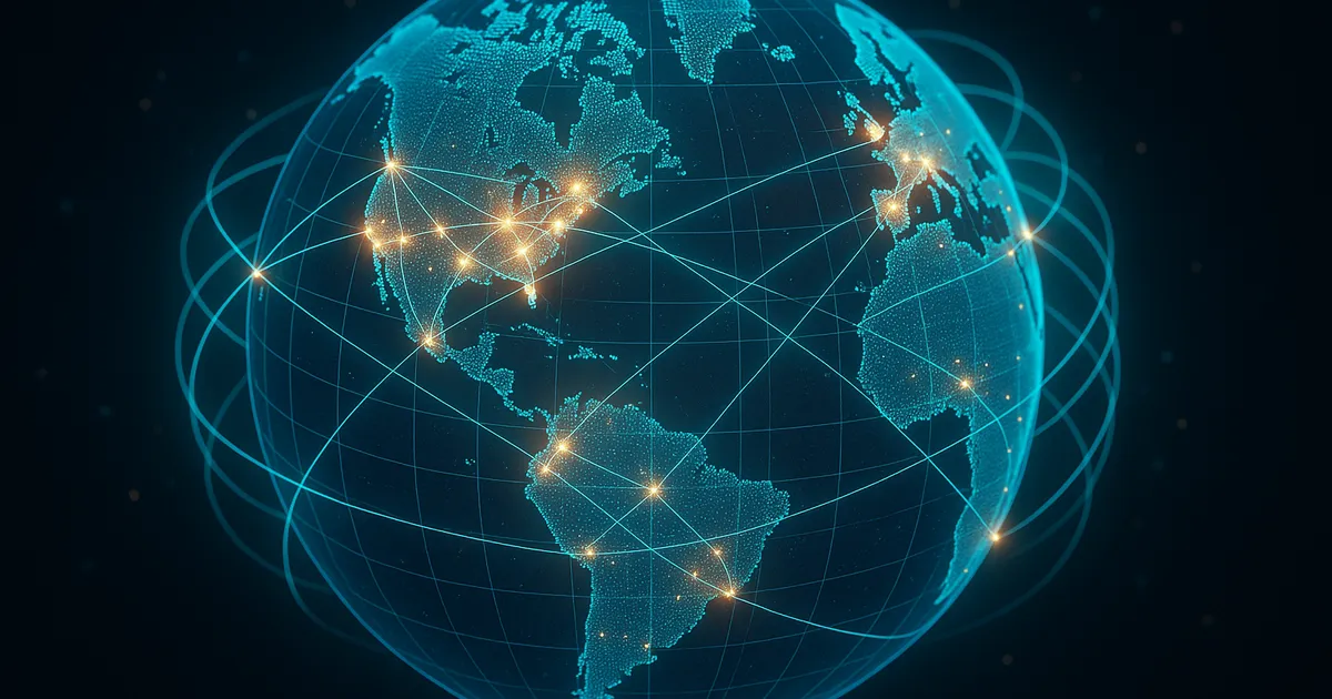 „Abstrakte Weltkugel mit steuerrelevanten Payment-Knotenpunkten.“