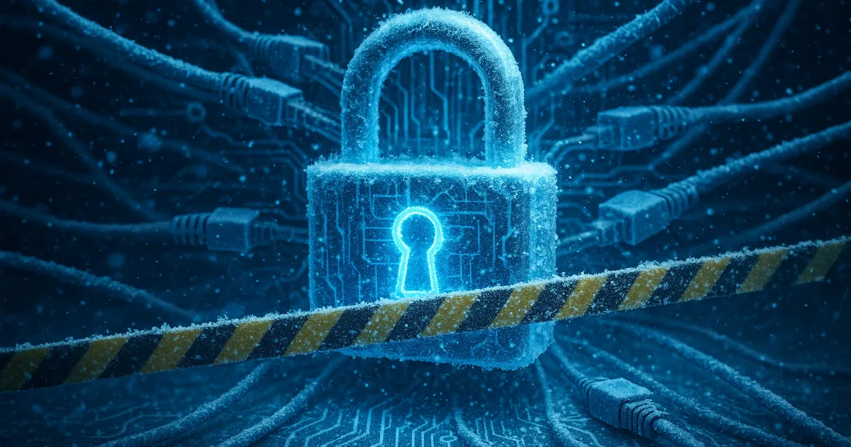 „Darstellung eines blockierten digitalen Datenknotens als Symbol für eingefrorene Konten.“