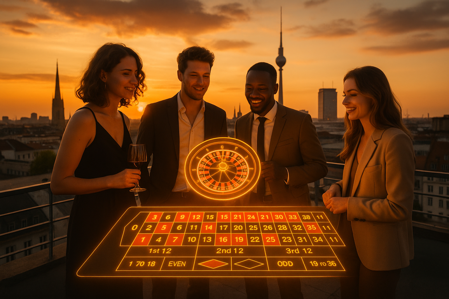 „Elegante Menschen an Casino- und Krypto-Spieltischen wie Blackjack oder Roulette. Die Szene steht symbolisch für digitale Risiken, falsche Trading-Plattformen, Krypto Betrug, Geldwäsche-Verdacht und die Notwendigkeit anwaltlicher Hilfe bei Finanz- und Krypto-Schäden.“