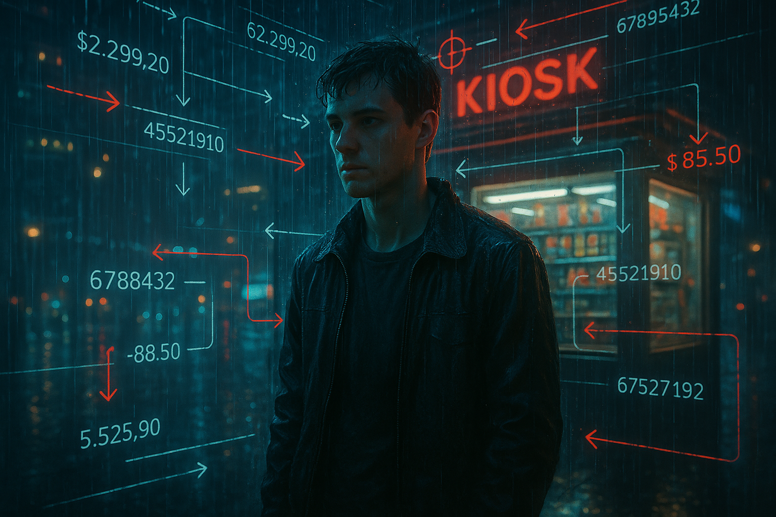 „Visuelle Szene zu Krypto-Betrug, verdächtigen Transaktionen und Risiken wie Geldwäsche, Rückforderungen und behördlichen Prüfungen. Die Person im Bild steht stellvertretend für Opfer, die sich plötzlich mit Warnmeldungen, Ermittlungen oder Rückzahlungsforderungen konfrontiert sehen – und dringend jurischen Opferschutz und anwaltliche Hilfe benötigen.“