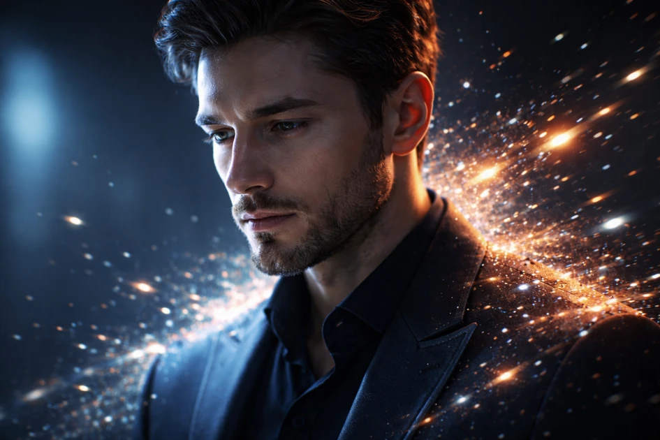 Einzelne Person geht über modernen Platz bei Nacht, ruhige urbane Atmosphäre.