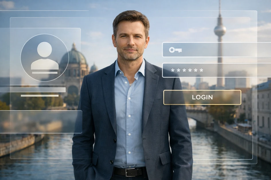 Person betrachtet digitale Benutzeroberfläche in technischer Umgebung.