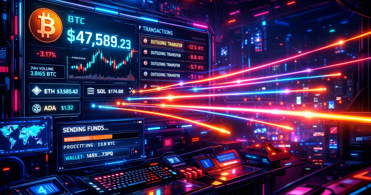 Abstrakte Visualisierung von Cyberrisiko und Kryptotransaktionen im Kontext von Betrug und Datenleck.
