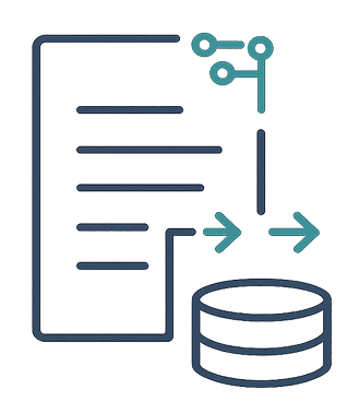 Document icon with arrows pointing to a database, symbolizing data extraction and processing.