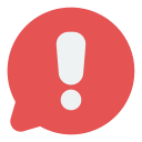 Red speech bubble with a white exclamation mark inside, indicating an alert or warning.