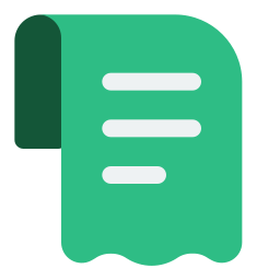 Green stylized receipt or invoice icon with three white horizontal lines representing text.