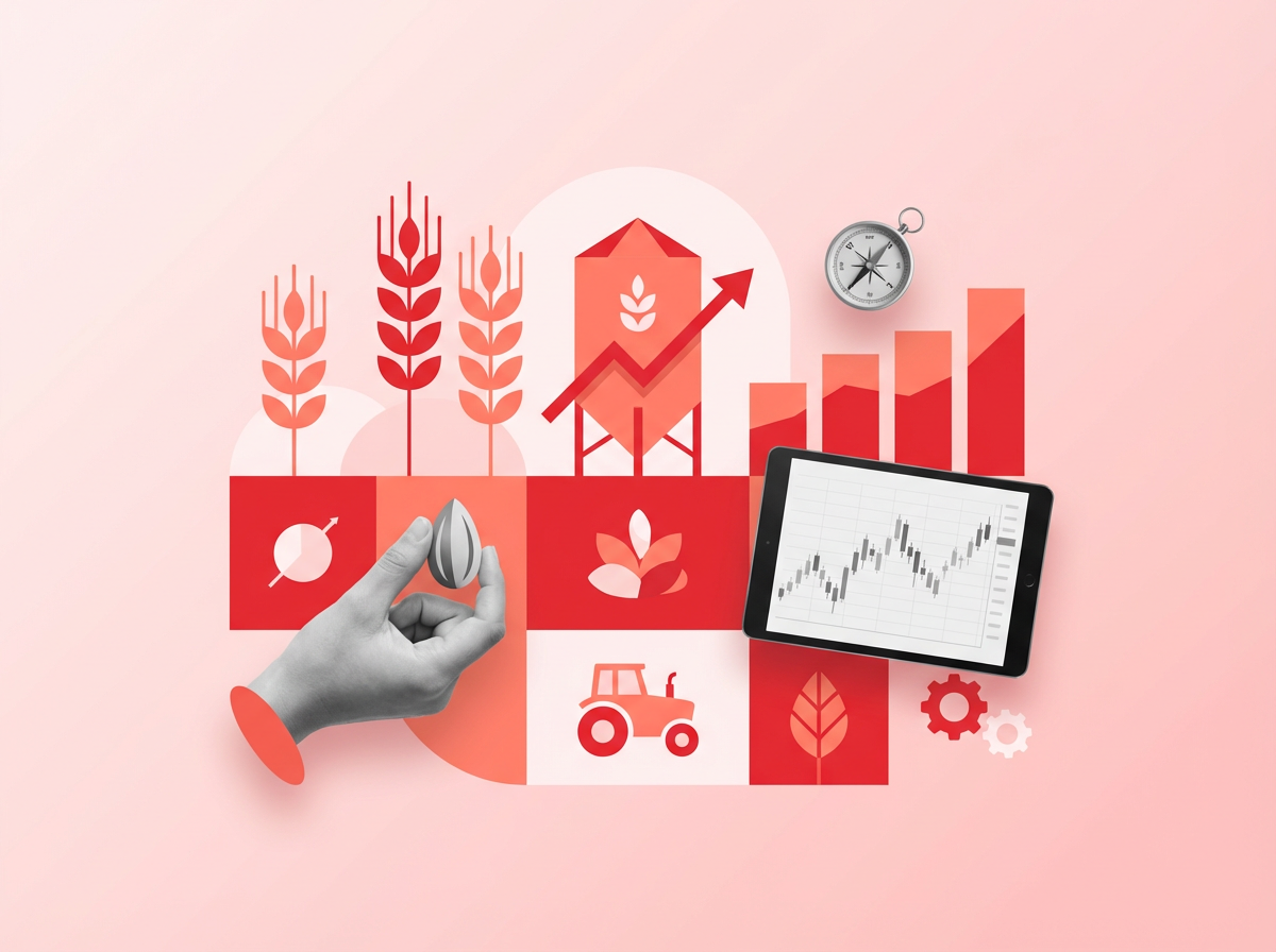 Modern agriculture and commodities branding materials showcasing fresh produce and grain commodities 