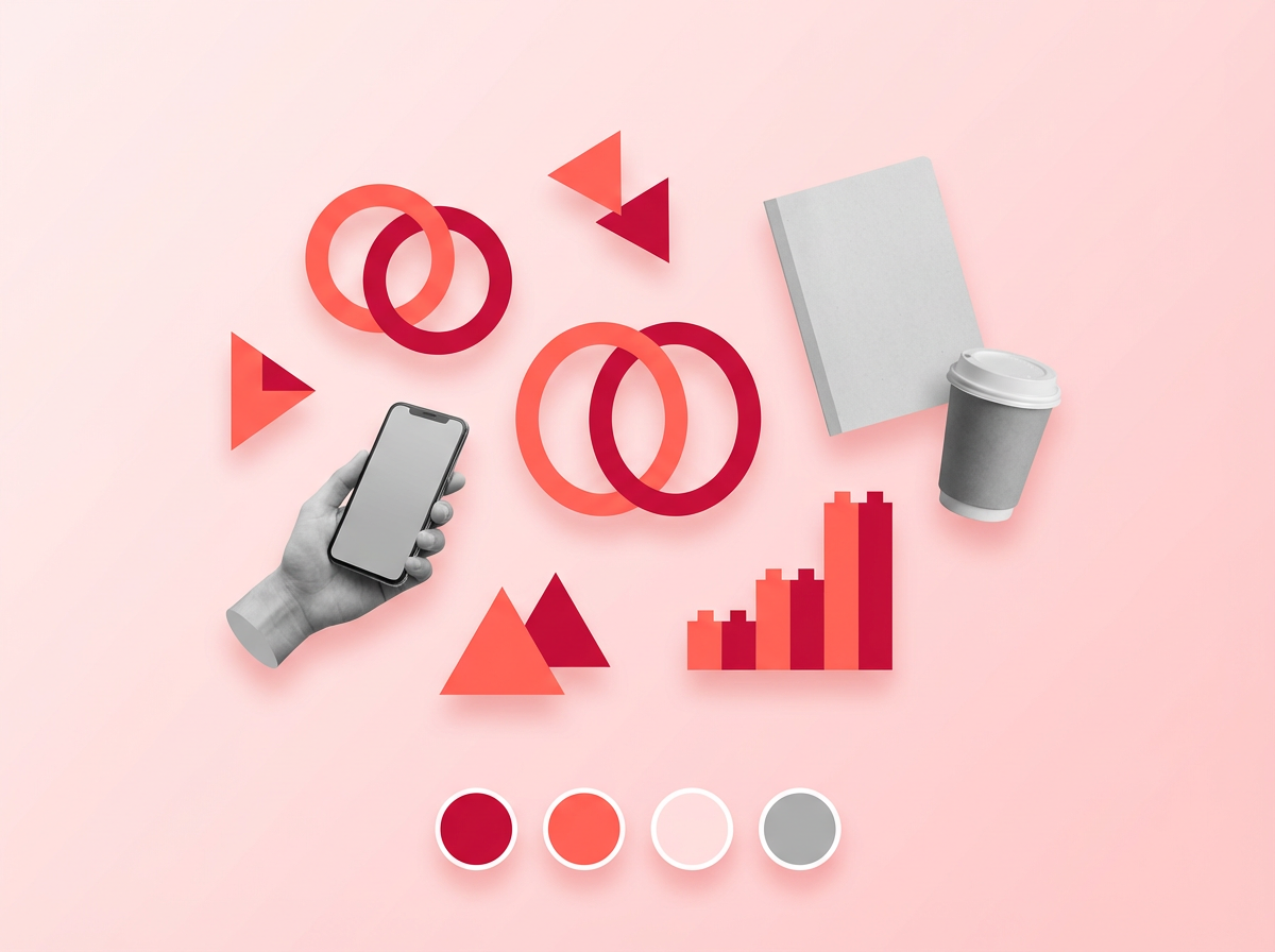 Professional brand identity design materials including logo concepts, color palettes, and brand guidelines 