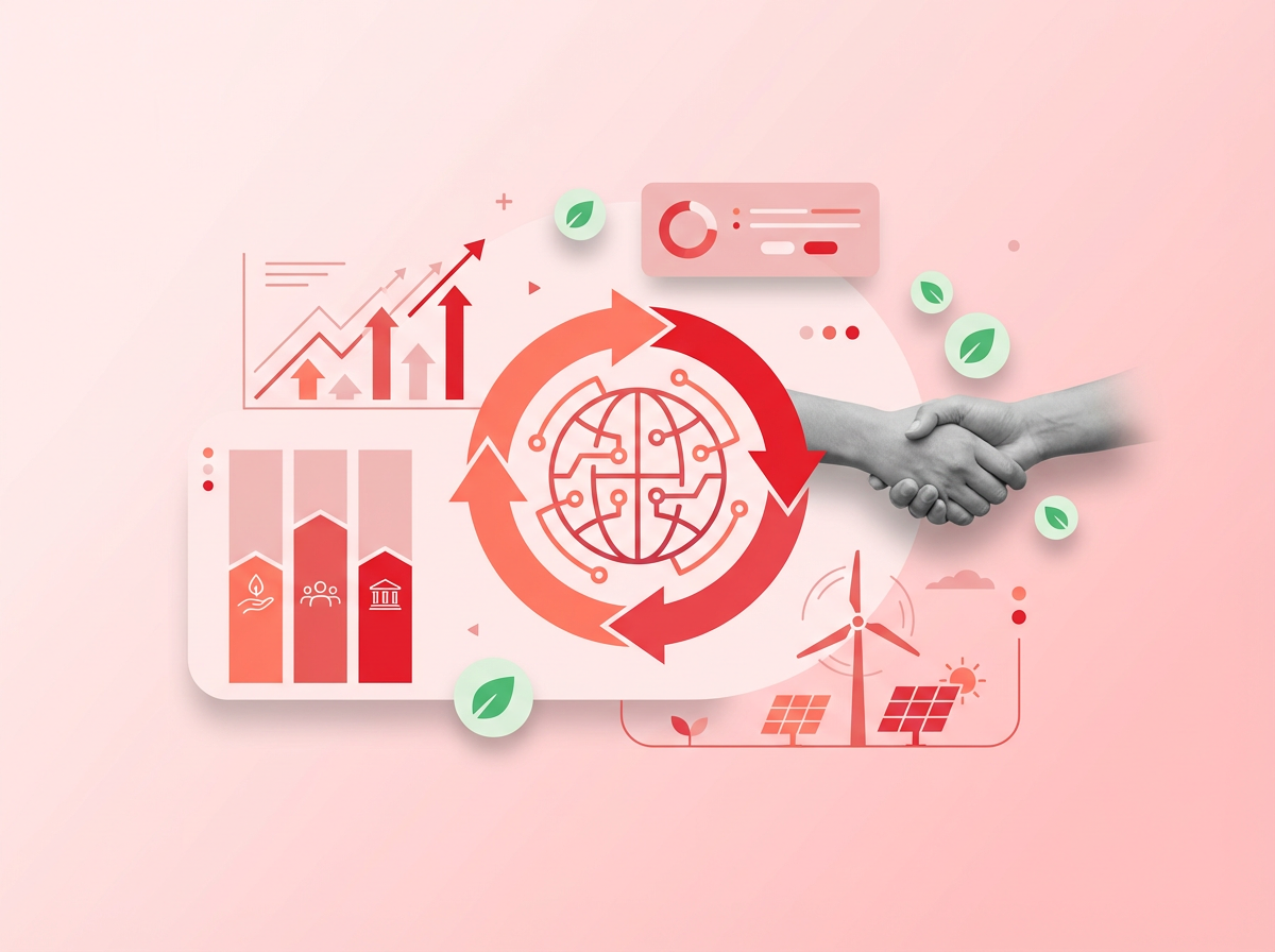 Professional team creating sustainability brand strategy with ESG documents and green design elements 