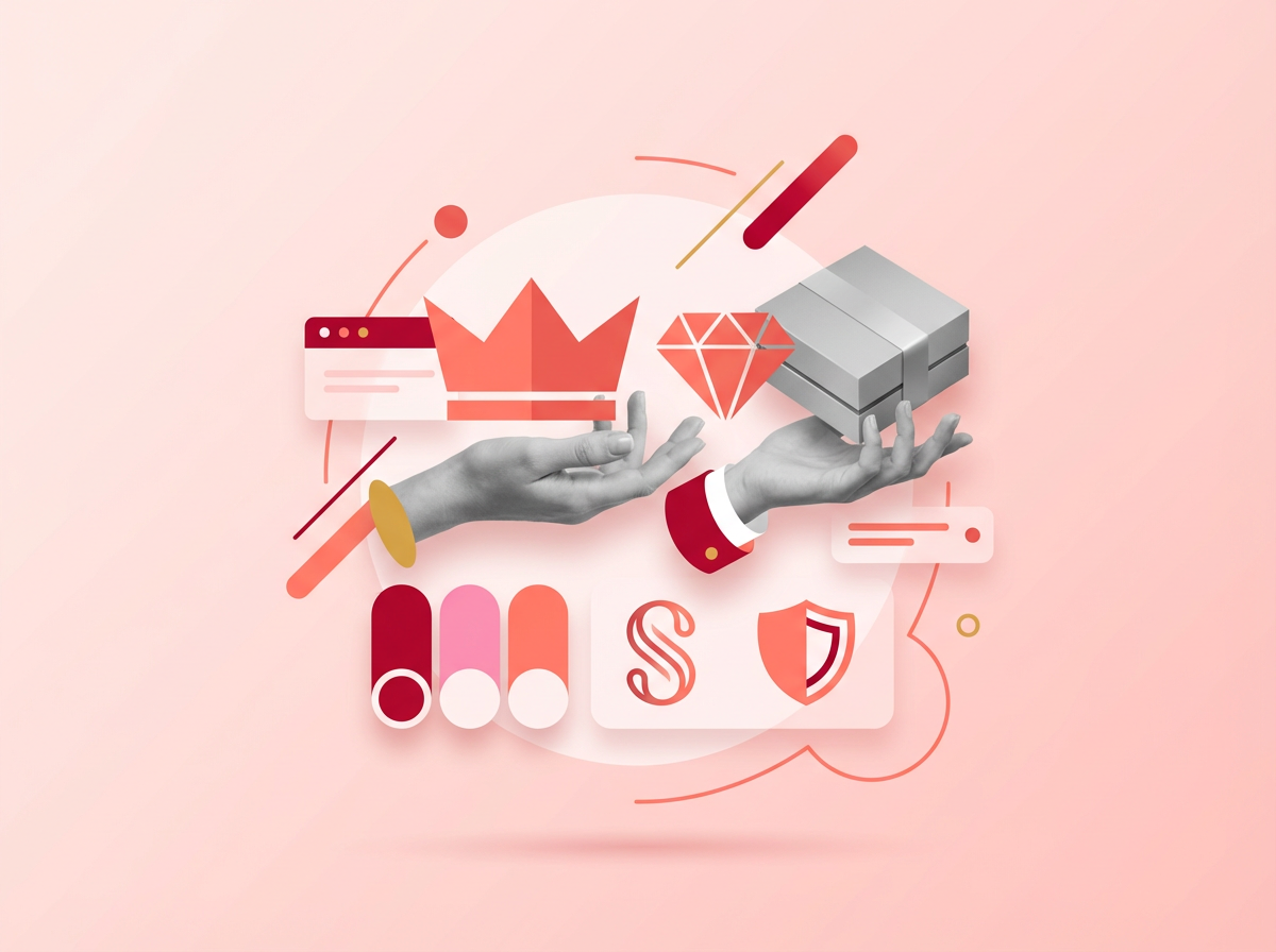 Luxury brand design elements and premium branding materials displayed elegantly 