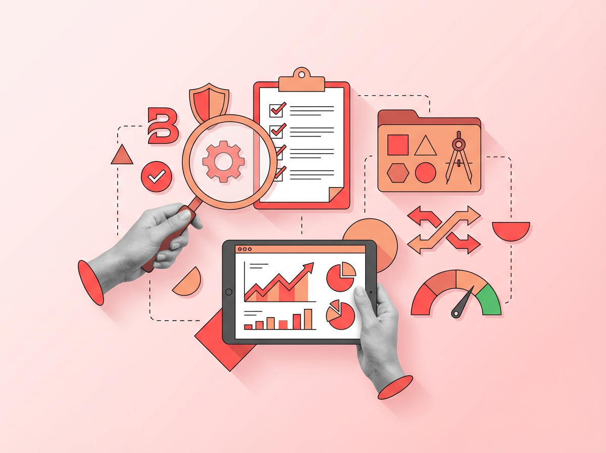 Brand audit team analyzing strategic branding documents and brand identity elements 