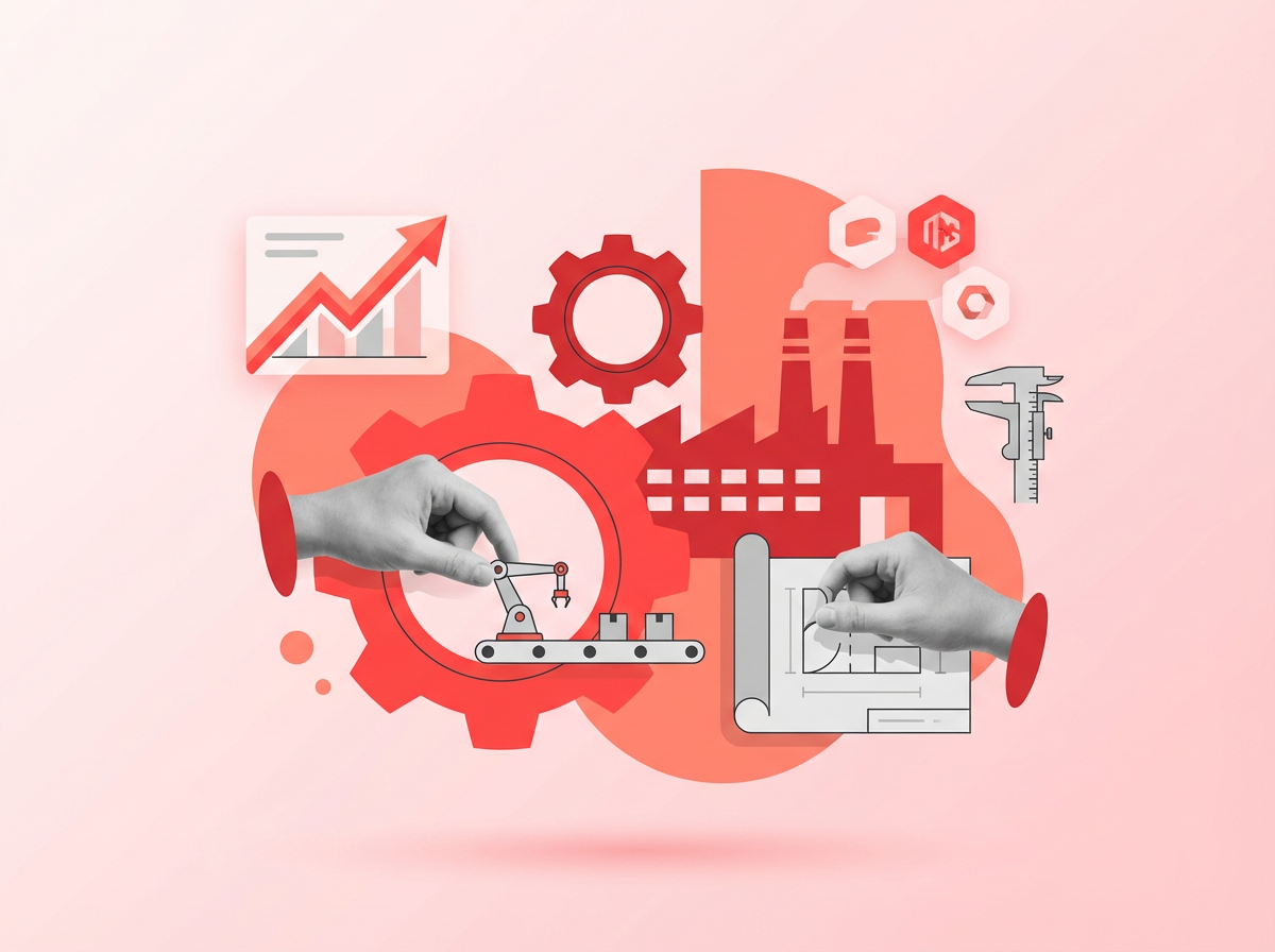 Industrial manufacturing facility with modern branding elements 