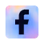 Facebook logo in dark blue on a gradient background of pink and blue.