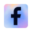 Facebook logo in dark blue on a gradient background of pink and blue.