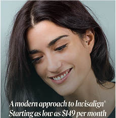 Smiling woman with dark hair promoting Invisalign with pricing starting at $149 per month.
