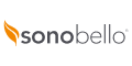 Sonobello logo with orange abstract design and dark gray text.