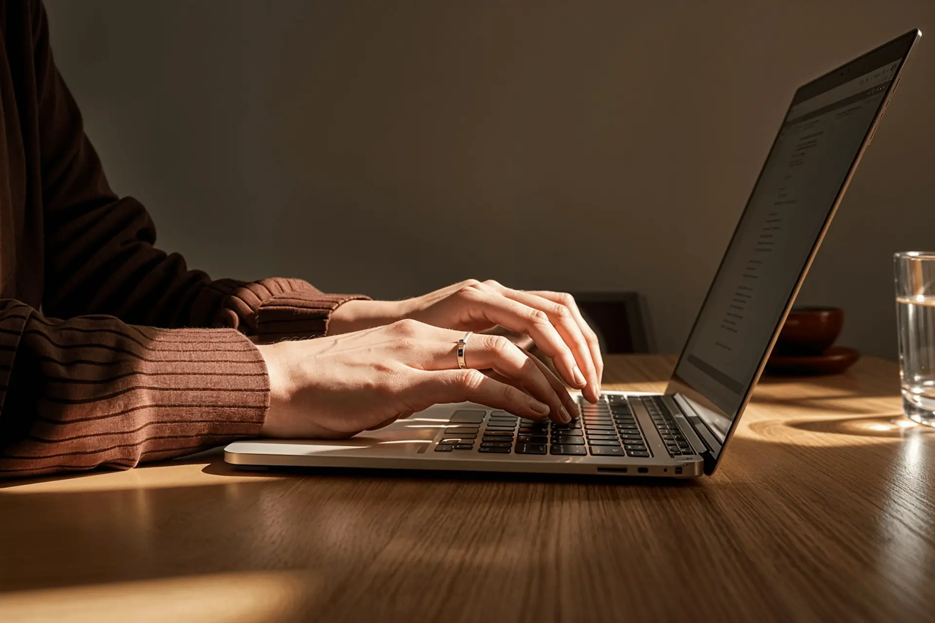 Image of a laptop being typed on, used to link to the Contact page.