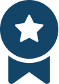 Blue award ribbon with a black star in the center.
