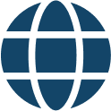 Blue globe icon with horizontal and vertical grid lines.