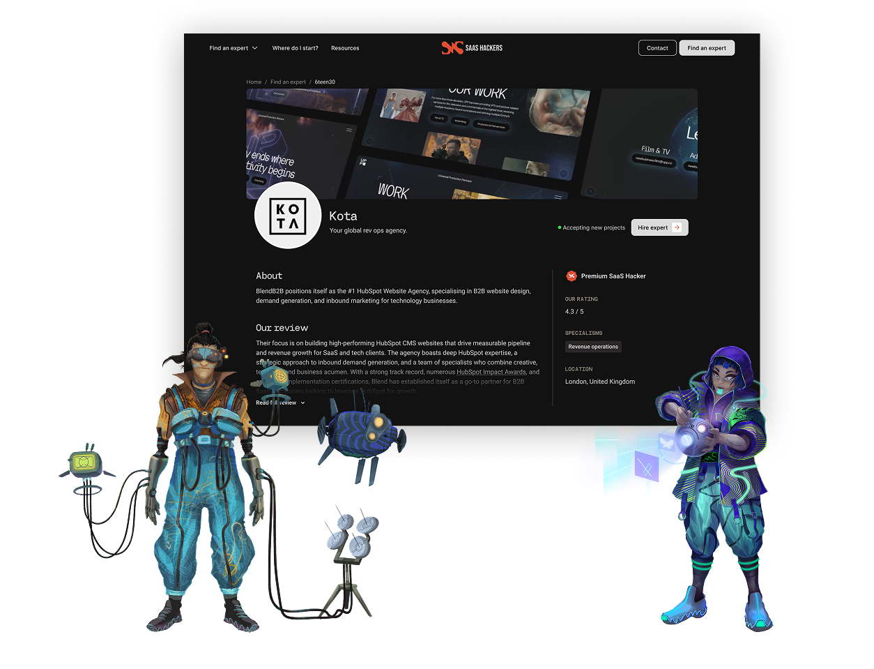 SaaS Hacker characters in front of expert page