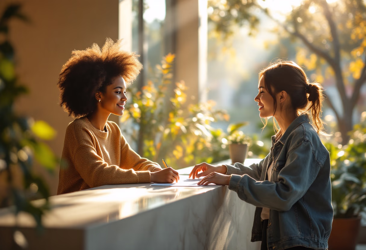 image of a person asking a question at an information counter (for a mobility and transportation)