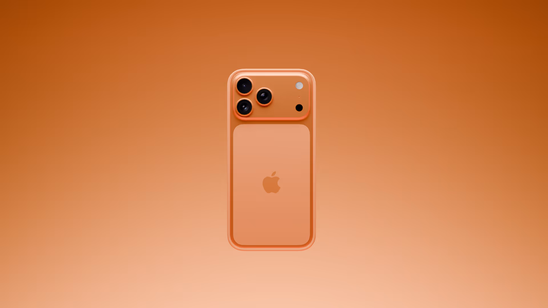 Copper-colored smartphone with three rear cameras and flat edges on a matching gradient background.
