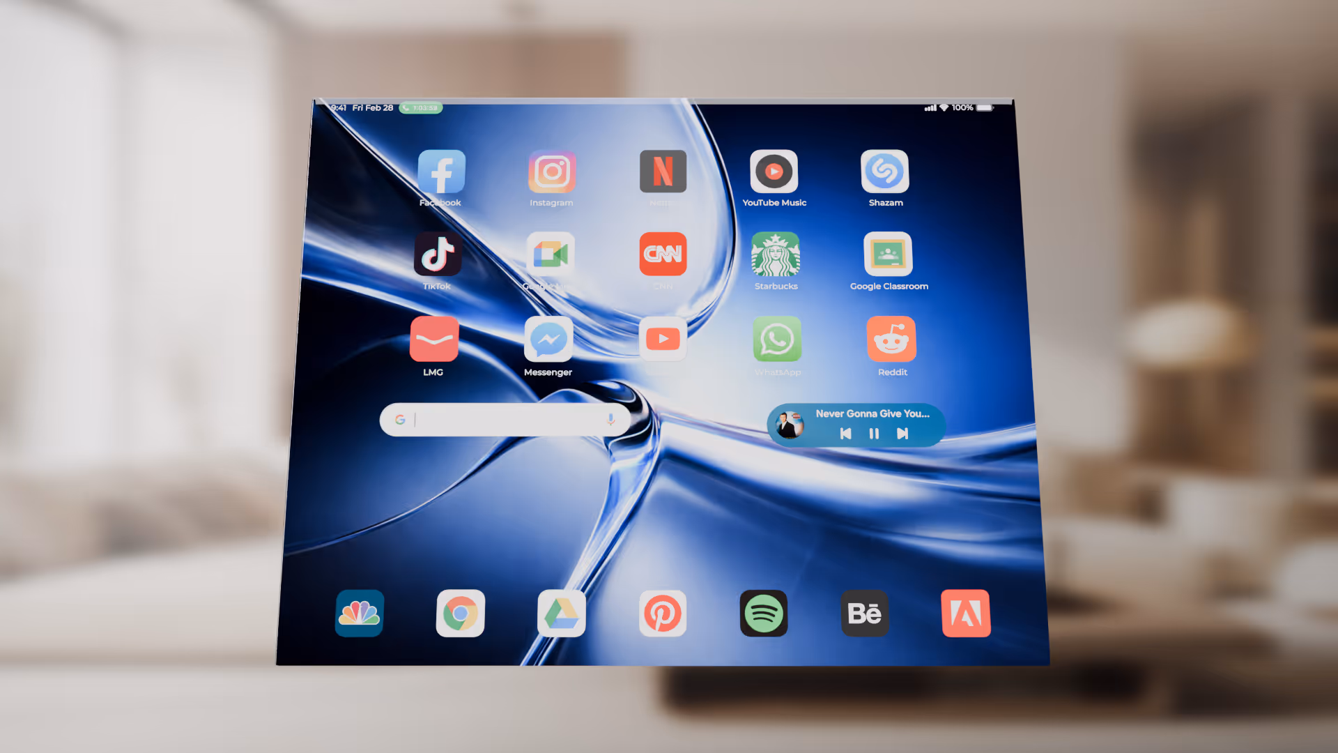 The thinnest Tablet screen displaying multiple app icons.