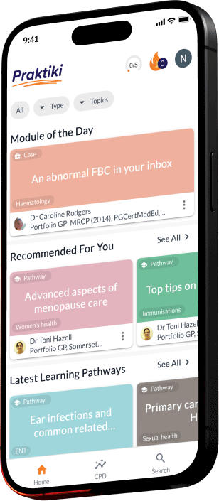 A mockup of praktiki app showcasing the homescreen