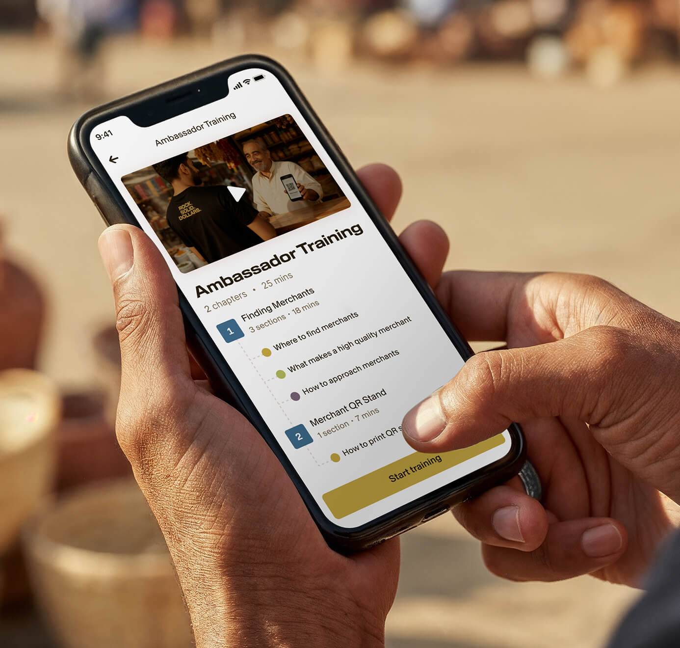 a phone with the Zar app opened, showing an training course