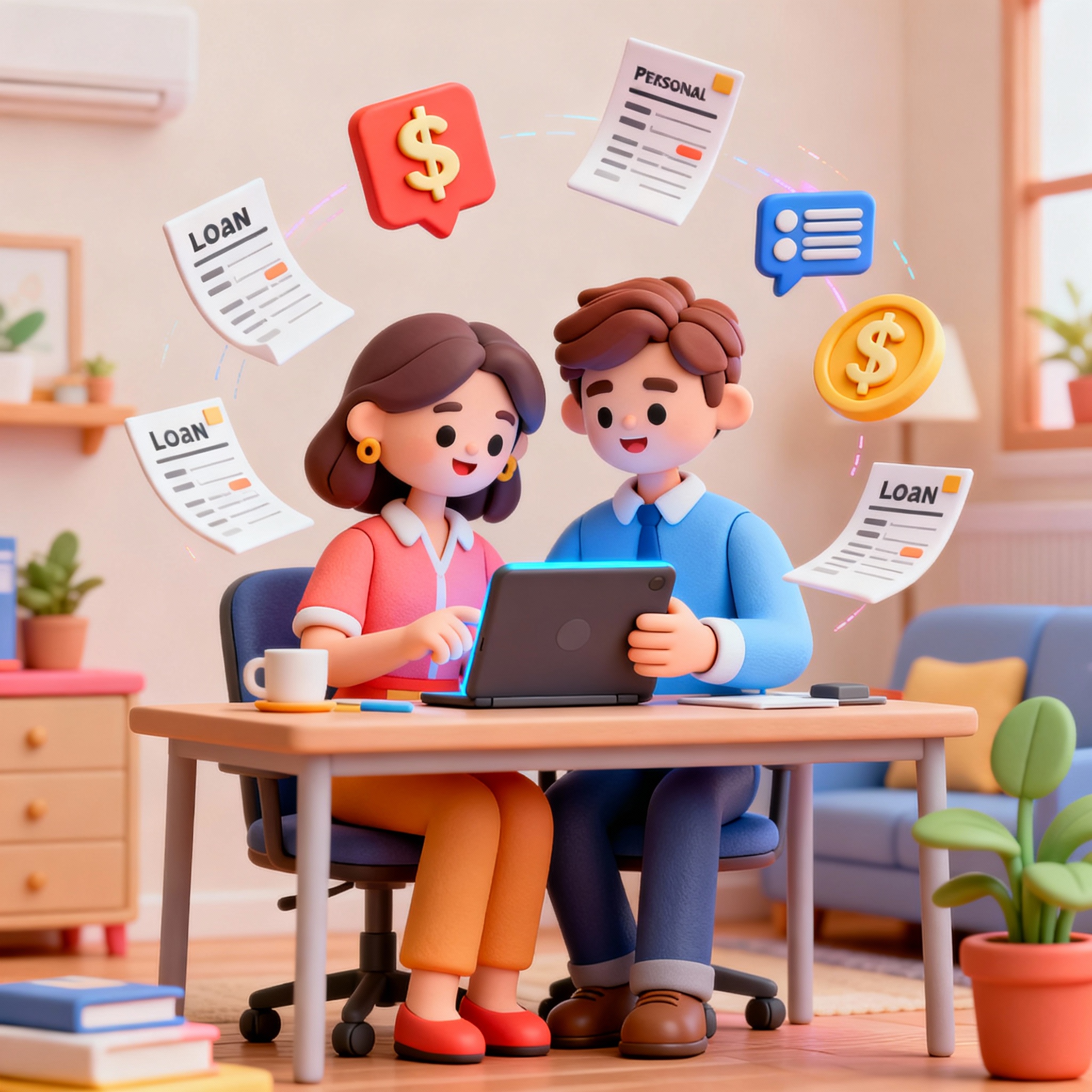 Couple reviewing joint personal loan application on a tablet.