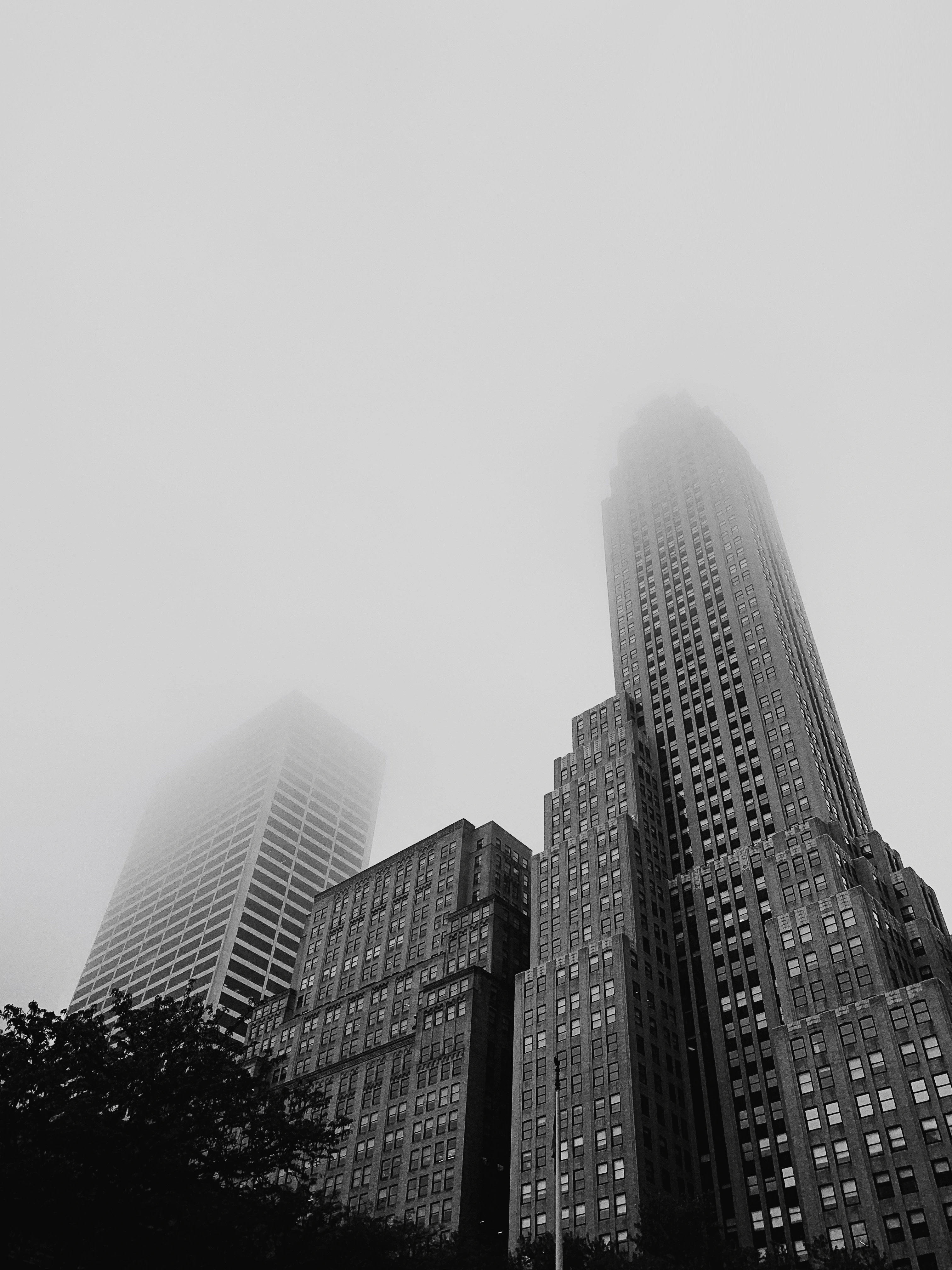 black and white image of a skyscraper building
