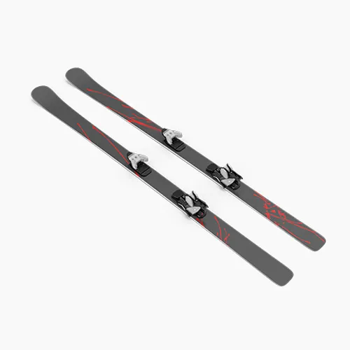 Schwarze Skier mit roten Akzenten.