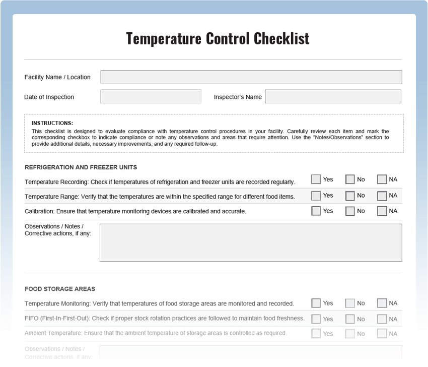Checklist for Maintenance