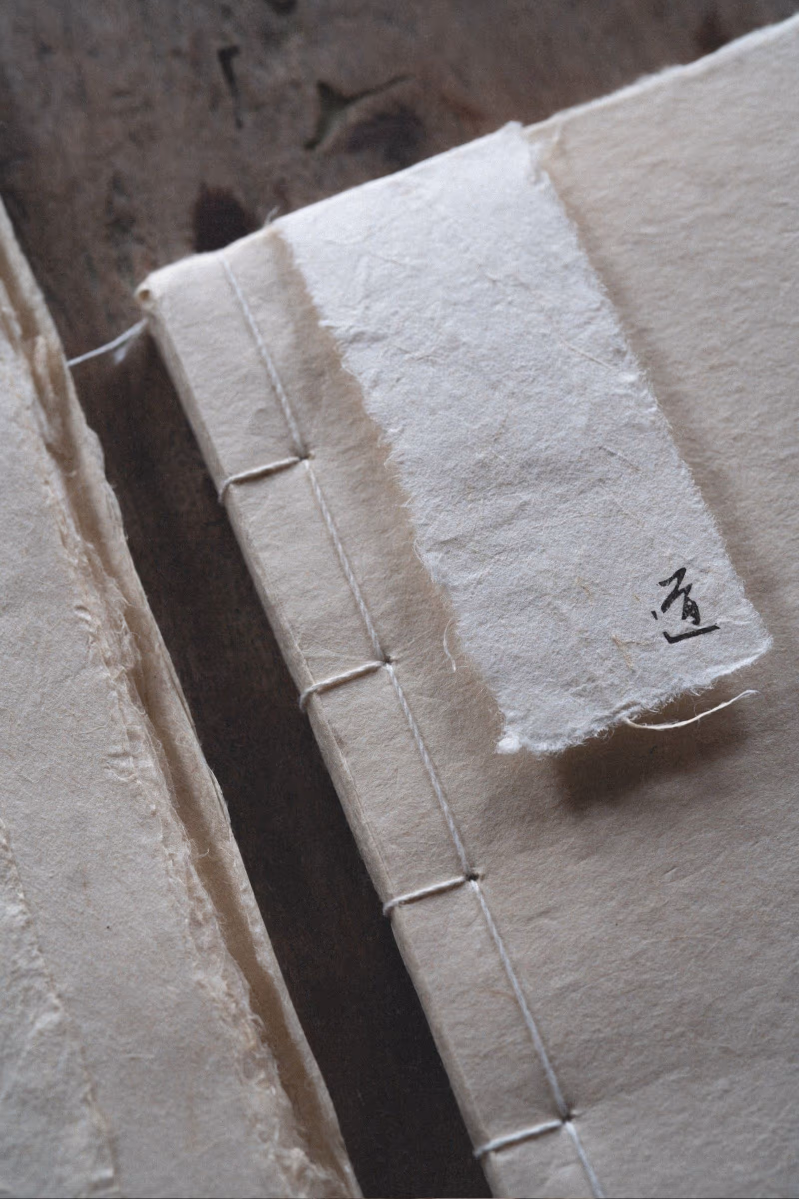 Detail of fine art paper journal packaging with minimalist, natural design.