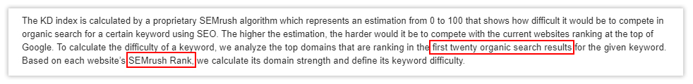 E-mail response with details about keyword difficulty by SEMRush’s support.